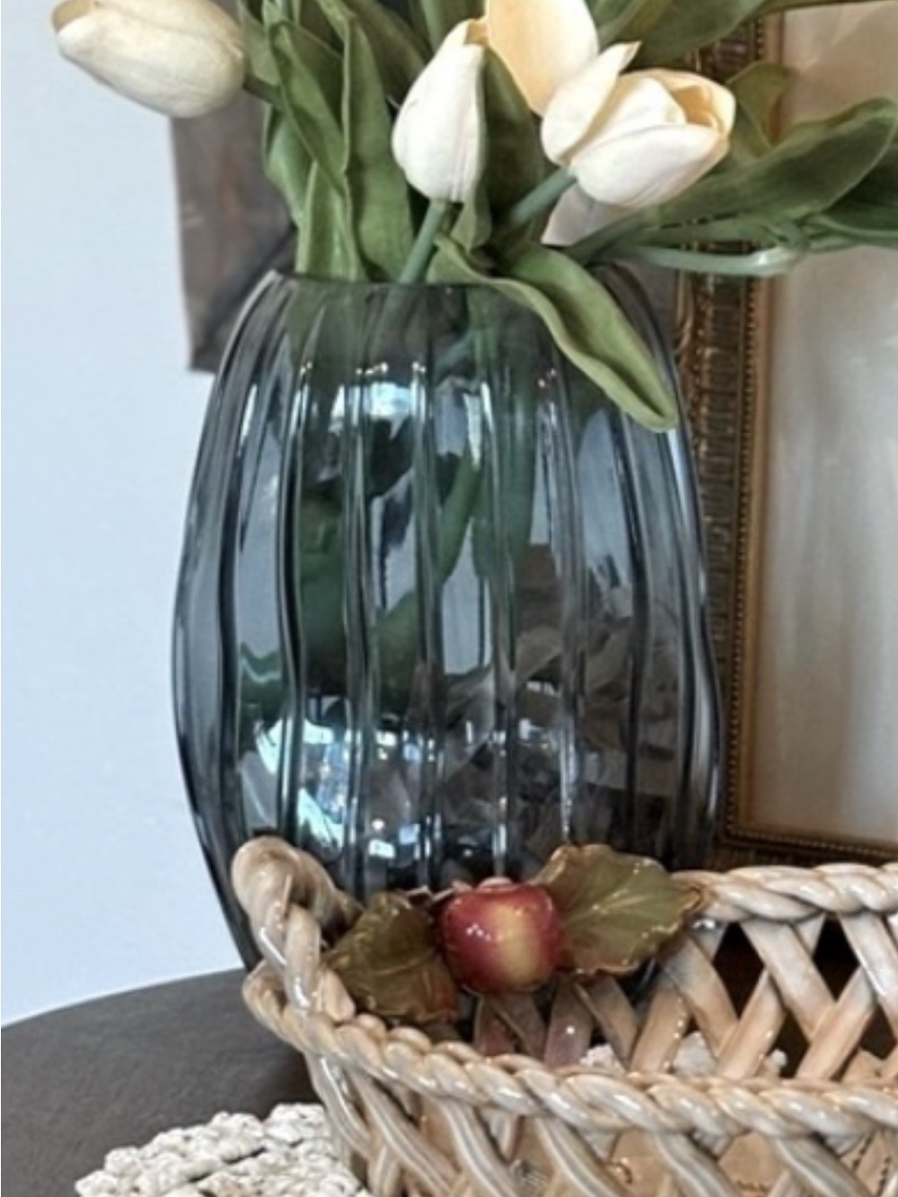 Unique Modern Pinched Glass Blue Vase. Vertical Stripe |  8” Tall | Contemporary
